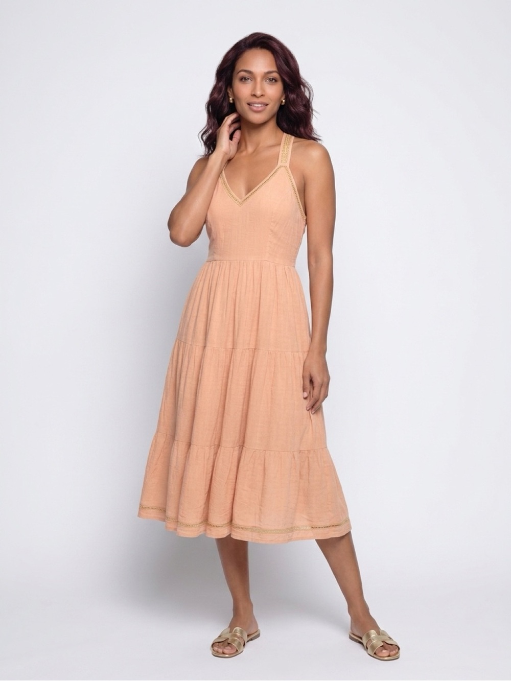 Pink strap dress. Open back